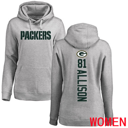 Green Bay Packers Ash Women 81 Allison Geronimo Backer Nike NFL Pullover Hoodie Sweatshirts